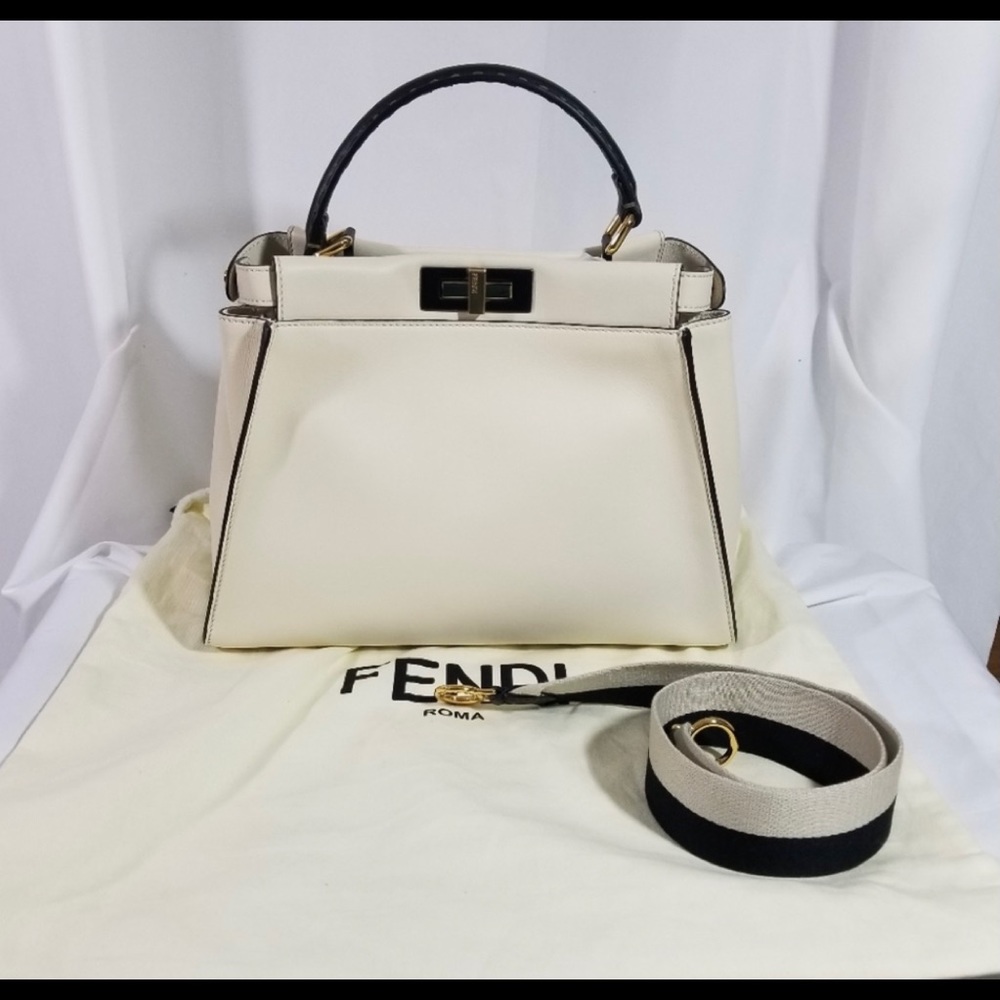 Fendi Peekaboo 
Leather Ivory
Black Velvet Logo
Free Shipping